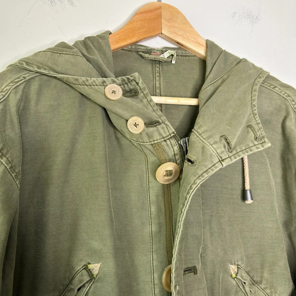 Free People Army Green Boho Style Joshua Tree Hooded Utility Jacket Size XS - Picture 3 of 11